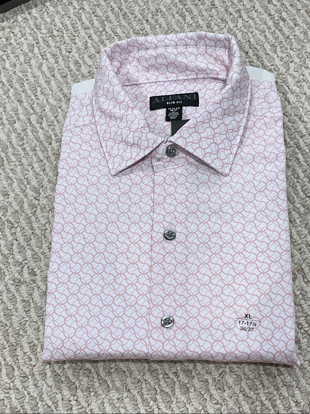 Alfani Slim Fit White Dress Shirt with Pink Geometric Print